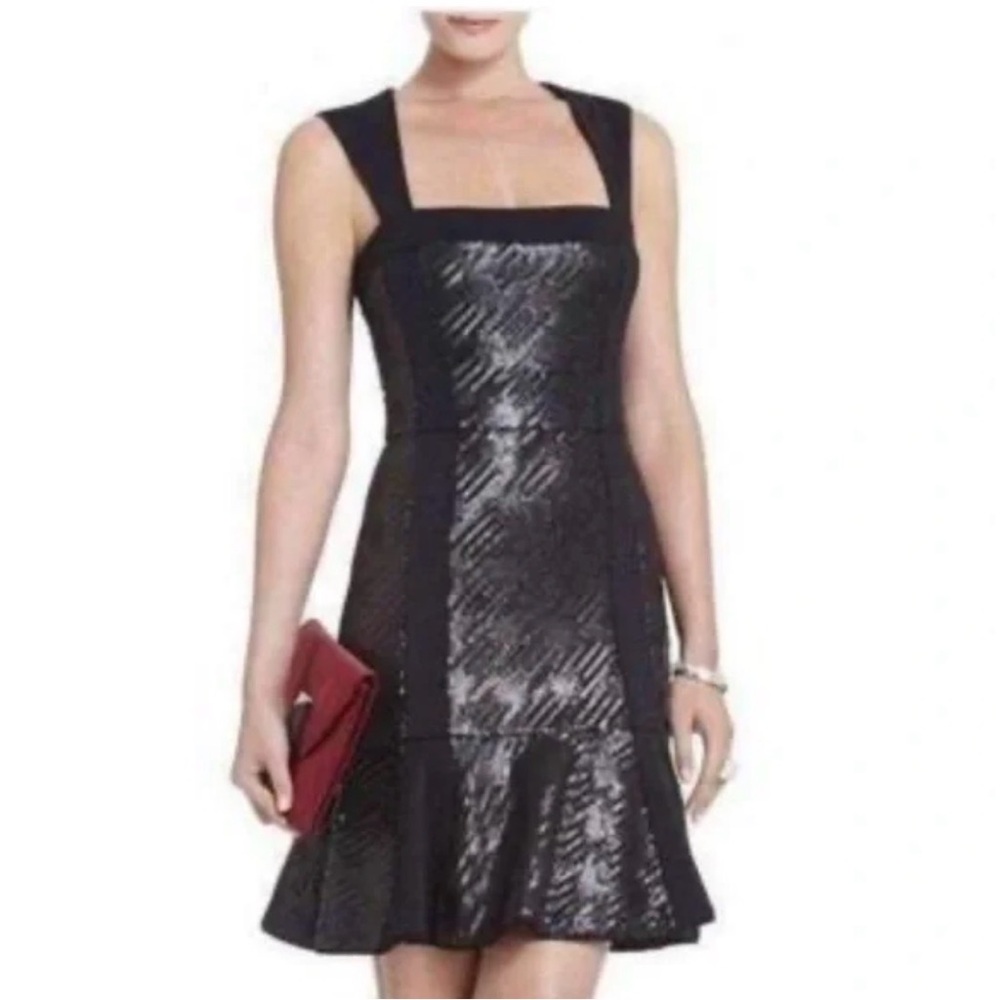BCBGMAXAZRIA Noelle Black Sequin Flounce Mini Dress Size 8 NWT - Picture 3 of 16